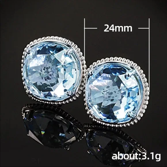 New 925 Silver Beautiful Round Zircon Stud Earrings - Picture 5 of 5